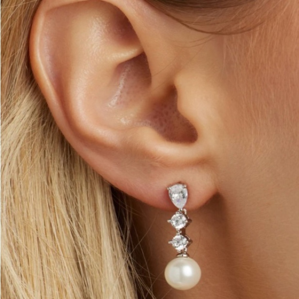 Untamed Petals Silver and Pearl Drop Earrings